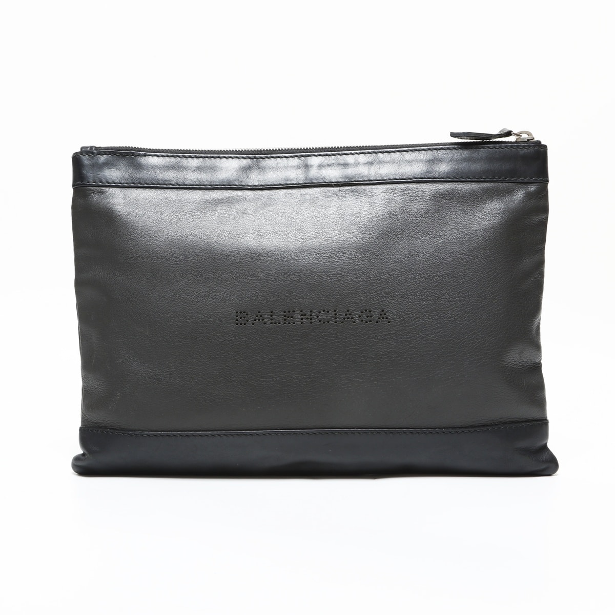 バレンシアガ BALENCIAGA M レザー クリップ ロゴ クラッチバッグ【中古】
