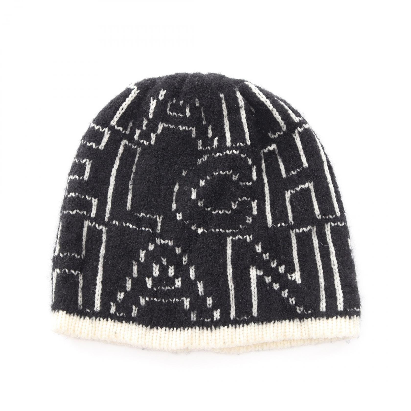 シャネル CHANEL ロゴ ニット帽 ニットキャップ 帽子 ウール カシミヤ レディース ブラック系 / ホワイト系 【中古】