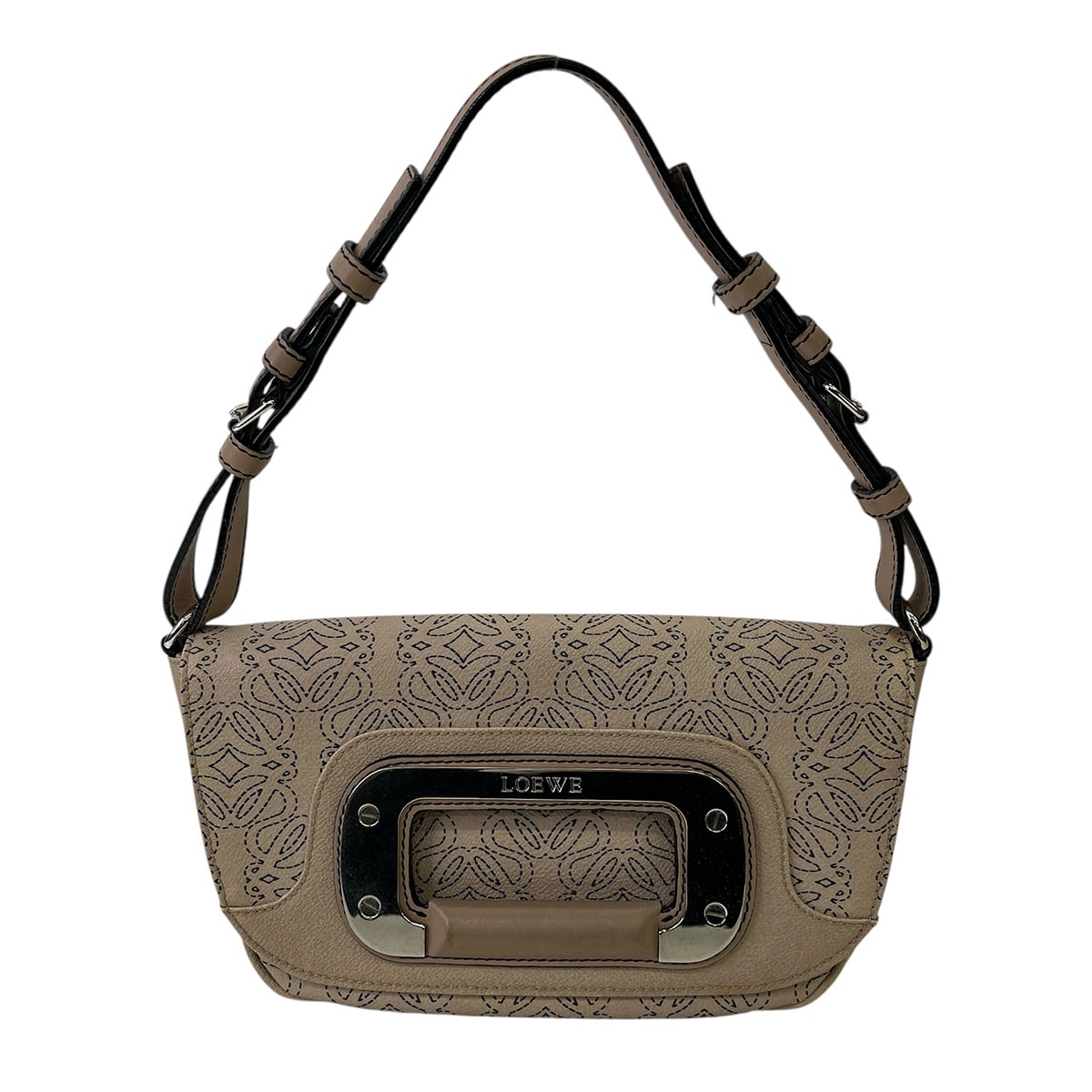 LOEWE ロエベ リピート アナグラム ショルダーバッグ レザー ベージュ  レディース【中古】