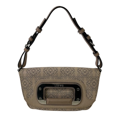 LOEWE ロエベ リピート アナグラム ショルダーバッグ レザー ベージュ レディース【中古】