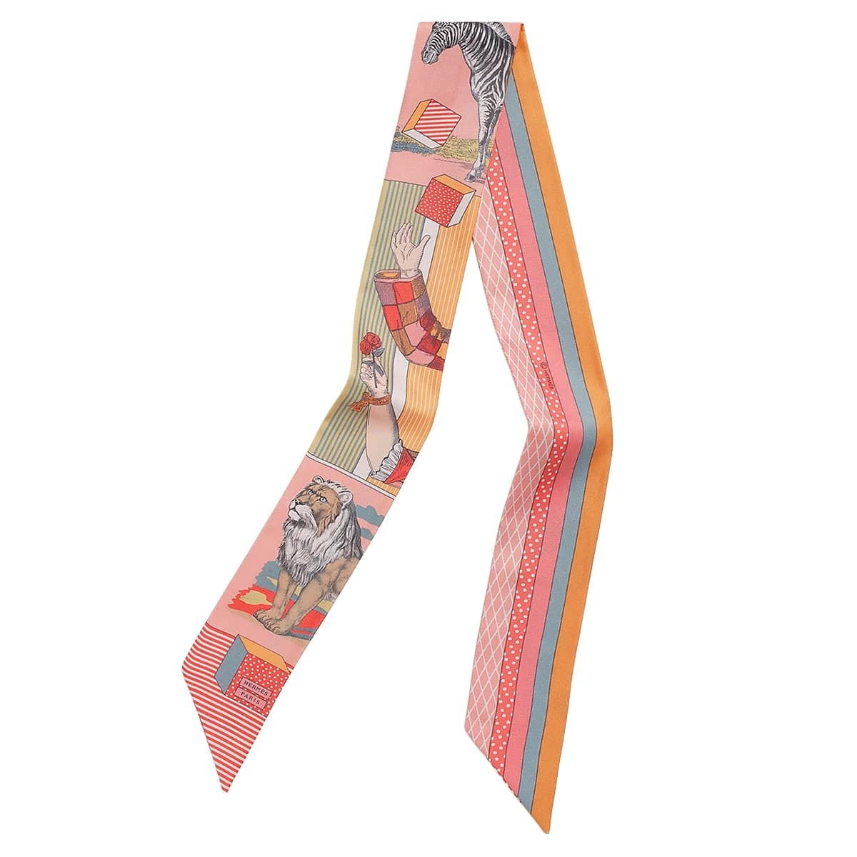 2026年春夏 HERMES エルメス スカーフ ツイリー グランテアトルヌーヴォー ローズ/ジョーヌ/マルチカラー シルク100% 新品