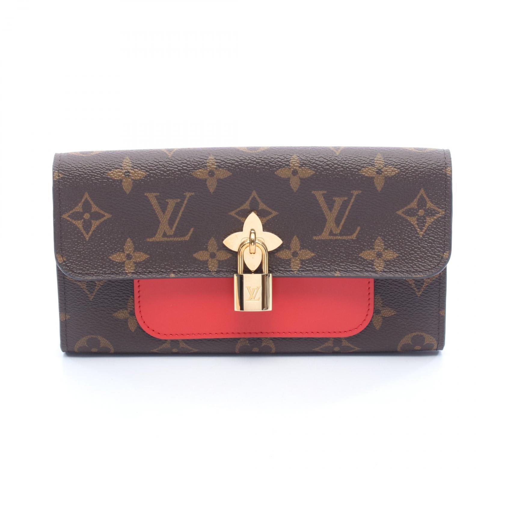 ルイ・ヴィトン LOUIS VUITTON ポルトフォイユ フラワー 二つ折り長財布 財布 レザー PVC モノグラム コクリコ レディース ブラウン系 / レッド系 M62566 【中古】