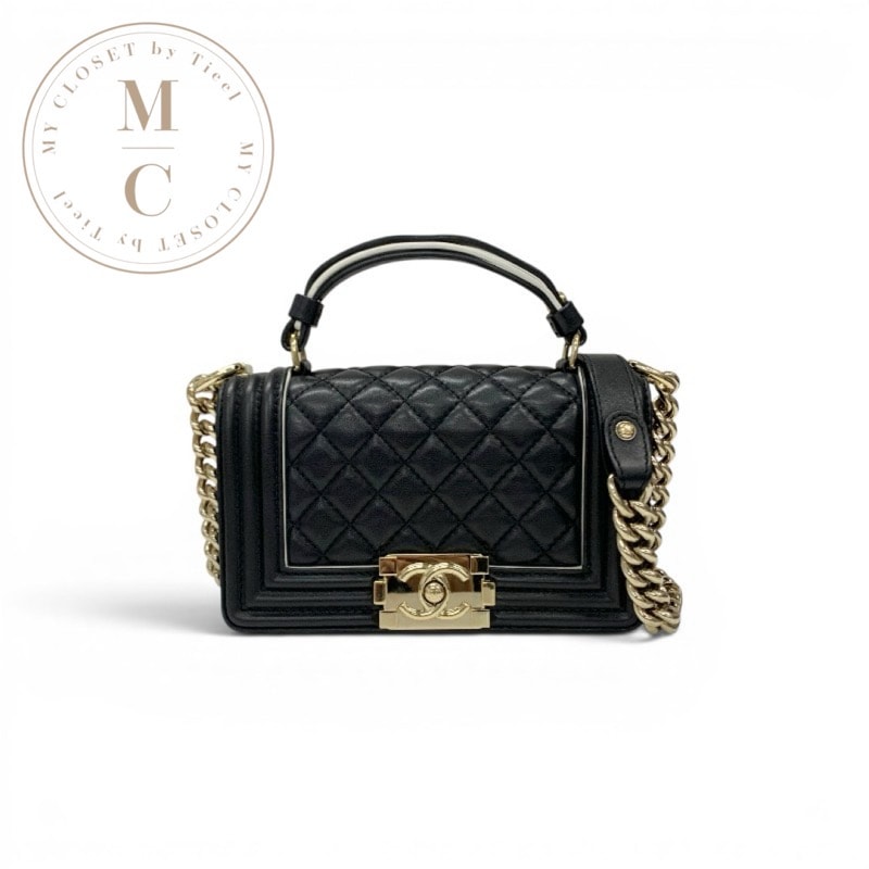 シャネル CHANEL バッグ ショルダーバッグ ラムスキン ブラック ホワイト ゴールド ボーイシャネル20 ロゴ ココマーク マトラッセ ガンメタリック金具 チェーン トップハンドル