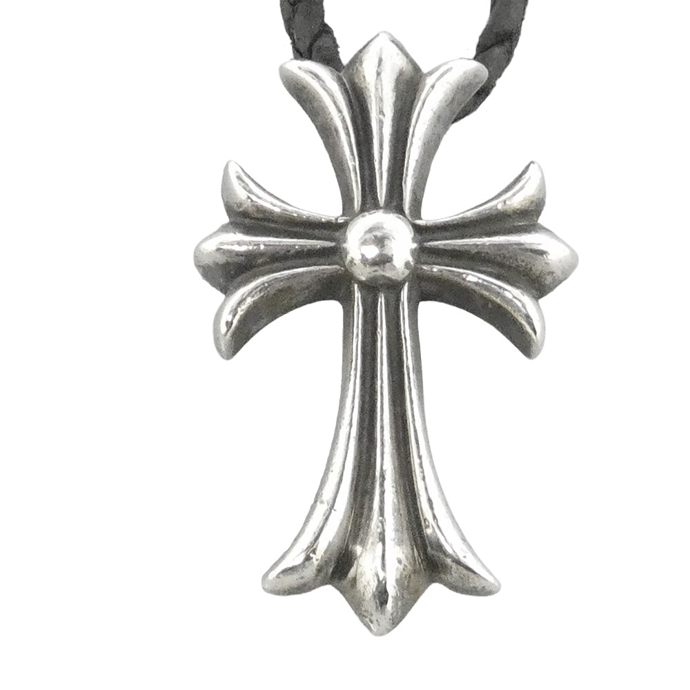 Chrome Hearts CH Cross Small Crimpt Bolo Tip Leather Braid Necklace "Silver"
