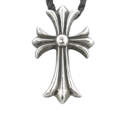 Chrome Hearts CH Cross Small Crimpt Bolo Tip Leather Braid Necklace "Silver"