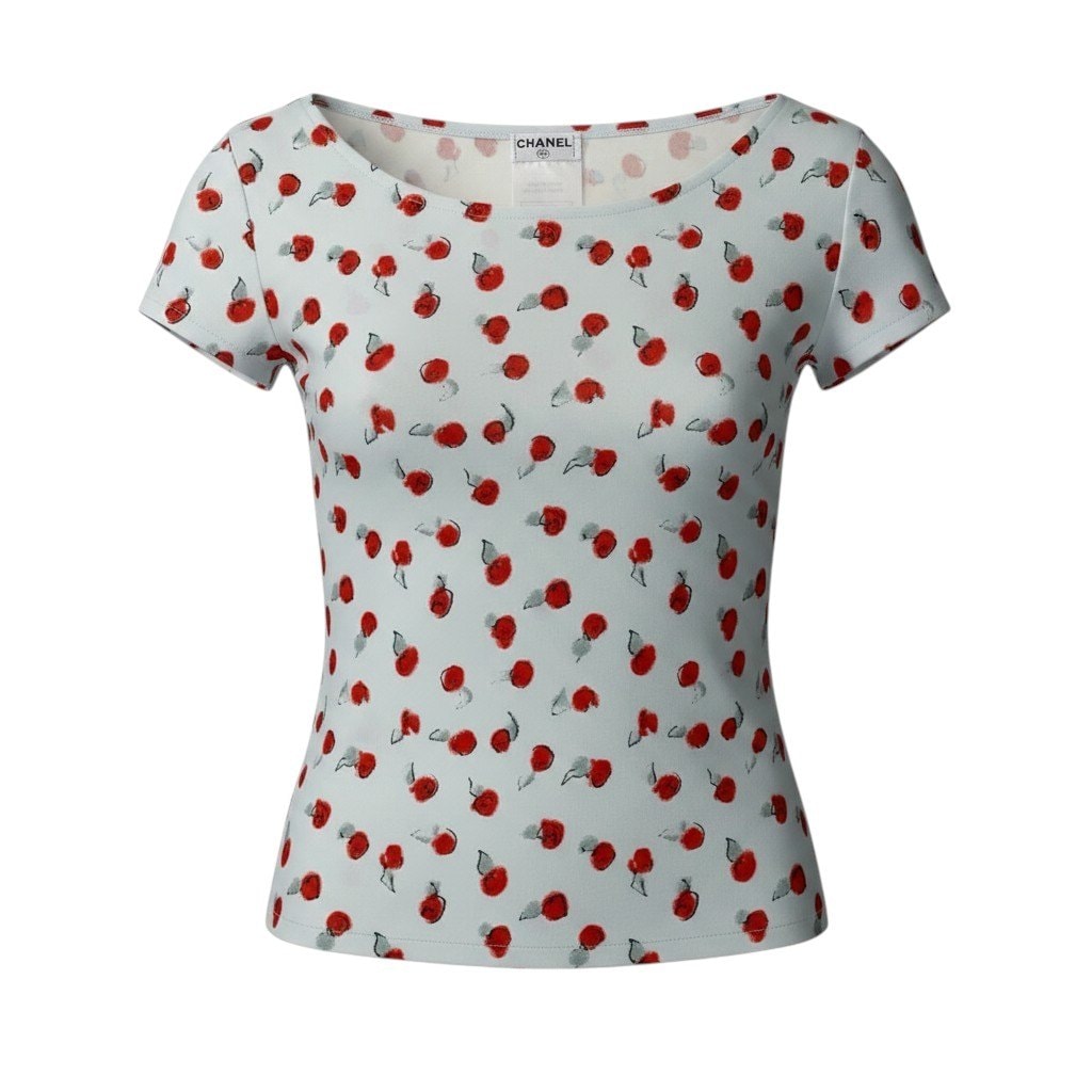 CHANEL シャネル 99s カットソー ココマーク 花柄モチーフ ライトブルー ポリアミド エラスチン/ 半袖Tシャツ A3-00367 【中古】