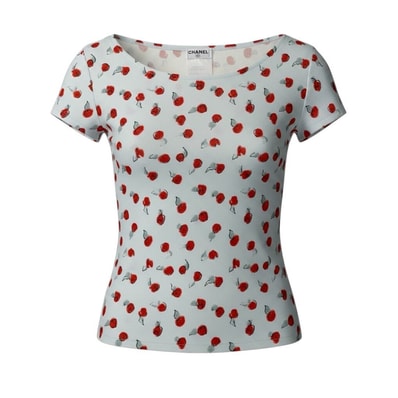 CHANEL シャネル 99s カットソー ココマーク 花柄モチーフ ライトブルー ポリアミド エラスチン/ 半袖Tシャツ A3-00367 【中古】