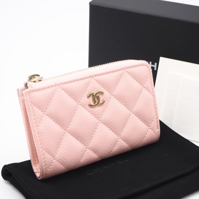 極美品 CHANEL シャネル マトラッセ キーリング付きコインケース AP0221 コインケース ピンク ゴールド キャビアスキン レディース