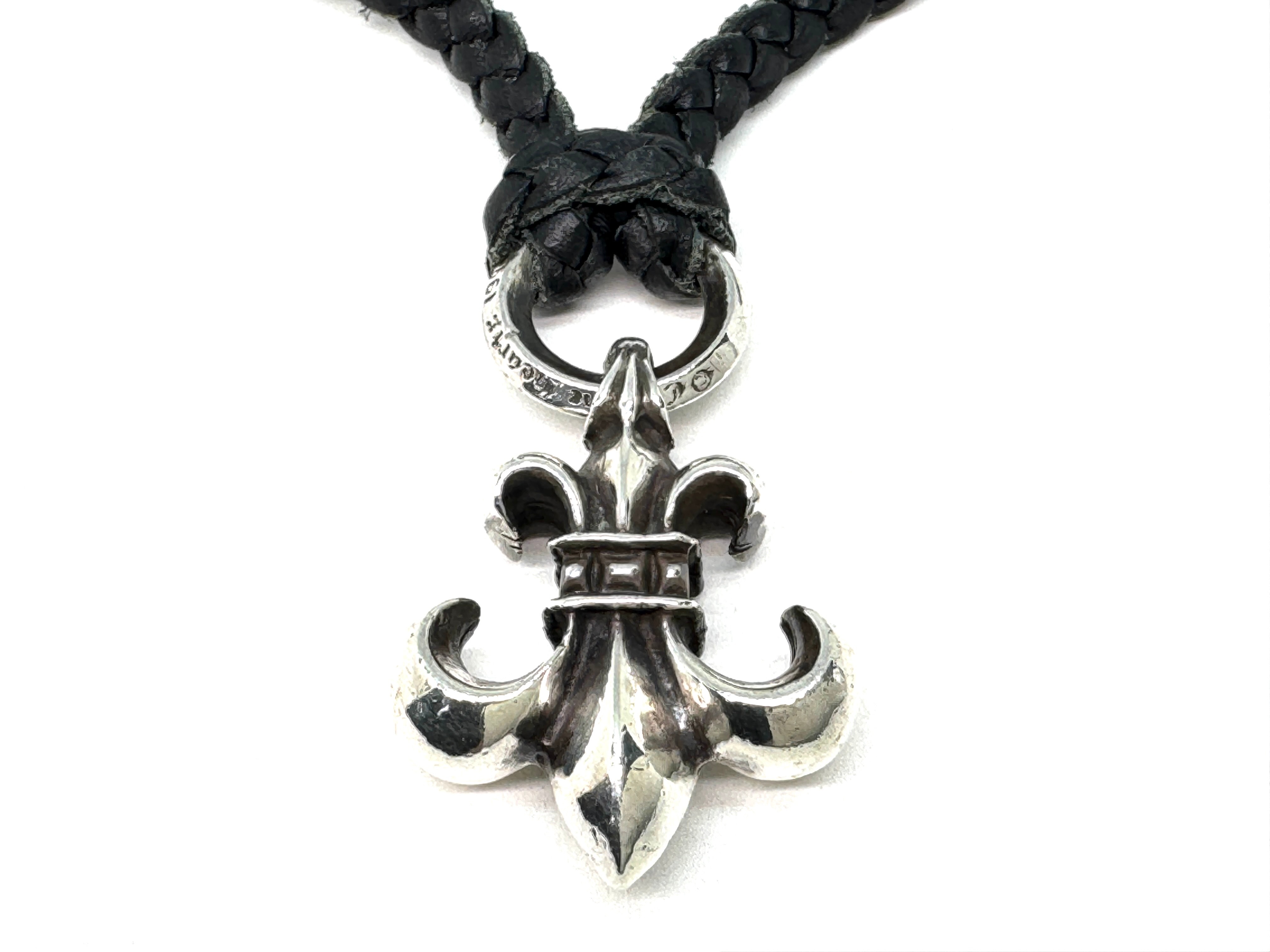 Chrome Hearts BS Fleur Pendant Silver 925 Leather Blade Necklace "Silver/Black"