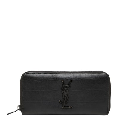 サンローラン YSLロゴ クロコ型押し 長財布 617415 ブラック レザー レディース SAINT LAURENT 【中古】