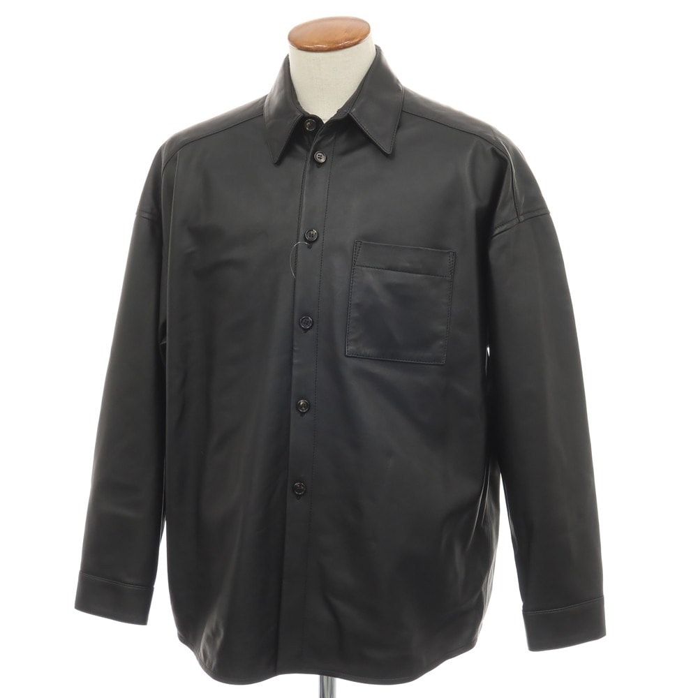 【中古】マルニ MARNI シープレザー レギュラーカラー カジュアルシャツ ブラック【サイズ48】【メンズ】