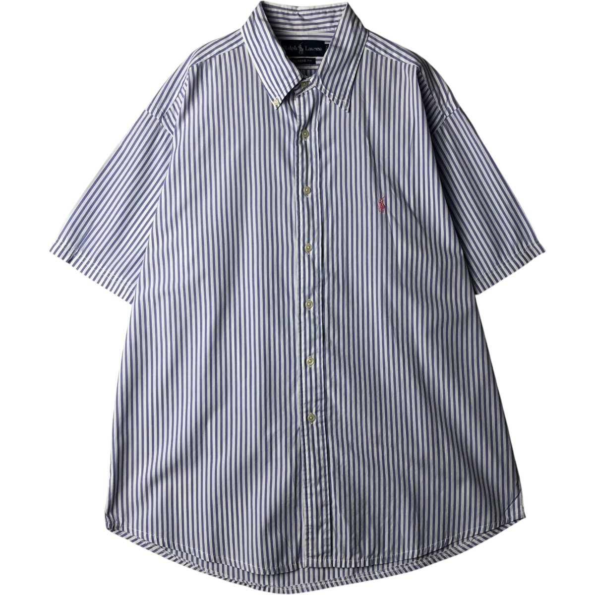 古着 ラルフローレン Ralph Lauren CLASSIC FIT クラシックフィット 半袖 ボタンダウン ストライプシャツ メンズXL相当/eaa640910