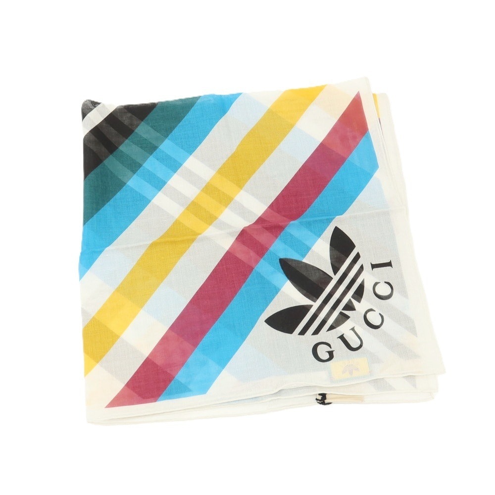 【中古】グッチ GUCCI × adidas コットン ストライプ プリント スカーフ マルチカラー【レディース】
