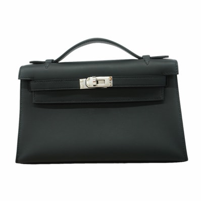★SALE【6id5599-g】エルメス ハンドバッグ ポシェットケリー スイフト ブラック シルバー金具 K刻印【中古】レディース
