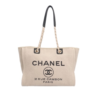 シャネル ドーヴィルMM トートバッグ キャンバス A67001 ベージュ レディース CHANEL 中古