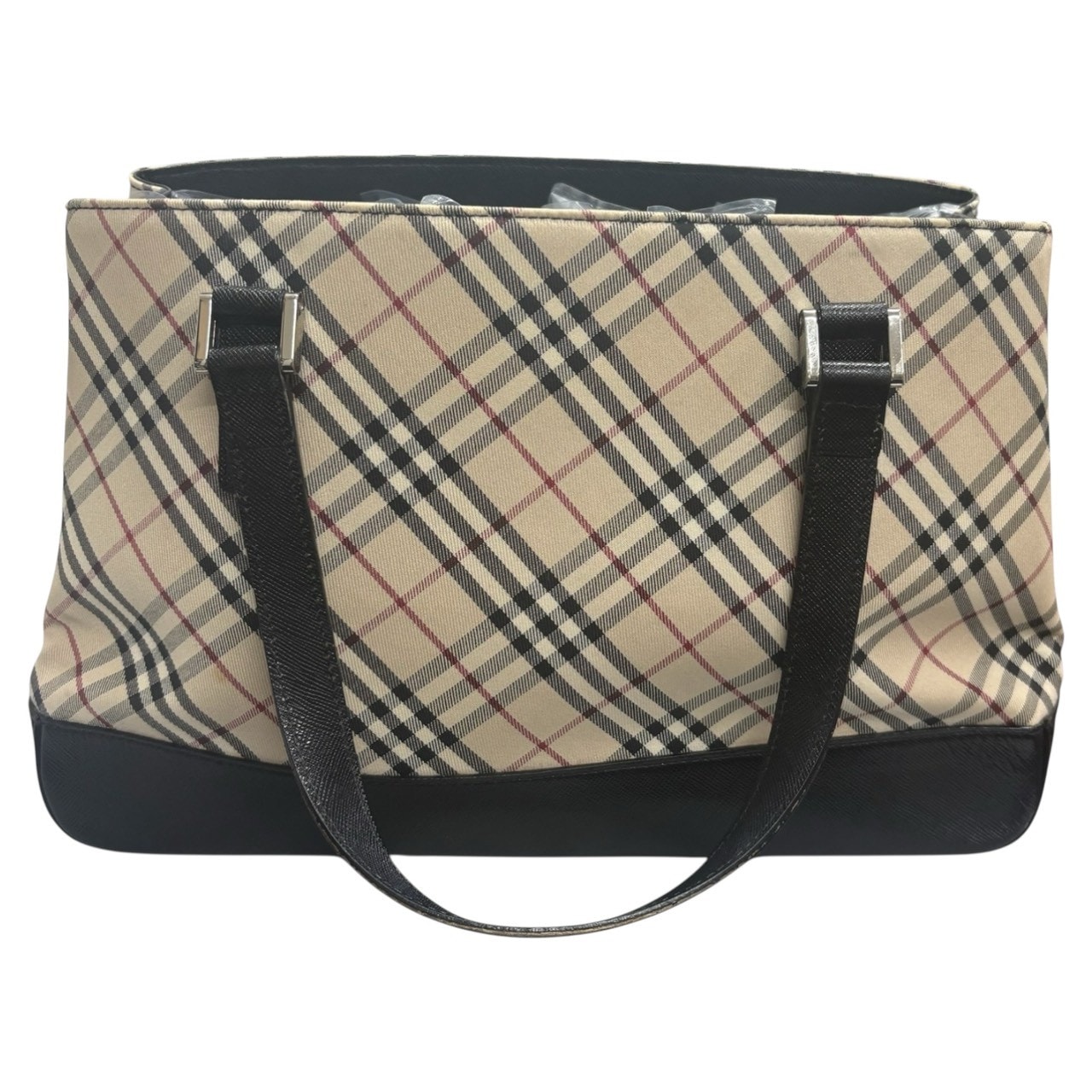 美品 BURBERRY バーバリー ノバチェック ベージュ ブラック シルバー金具 キャンバス レザー/ ハンドバッグ トートバッグ S1-00030 【中古】