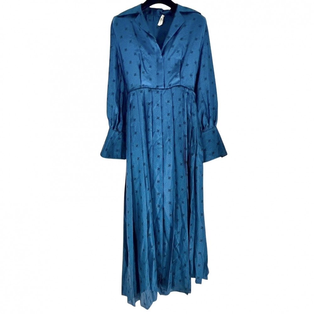 FENDI フェンディ ワンピース プリーツ 長袖 ロングワンピース アパレル 服 36 ブルー系 ナイロン レディース 春 秋【中古品】