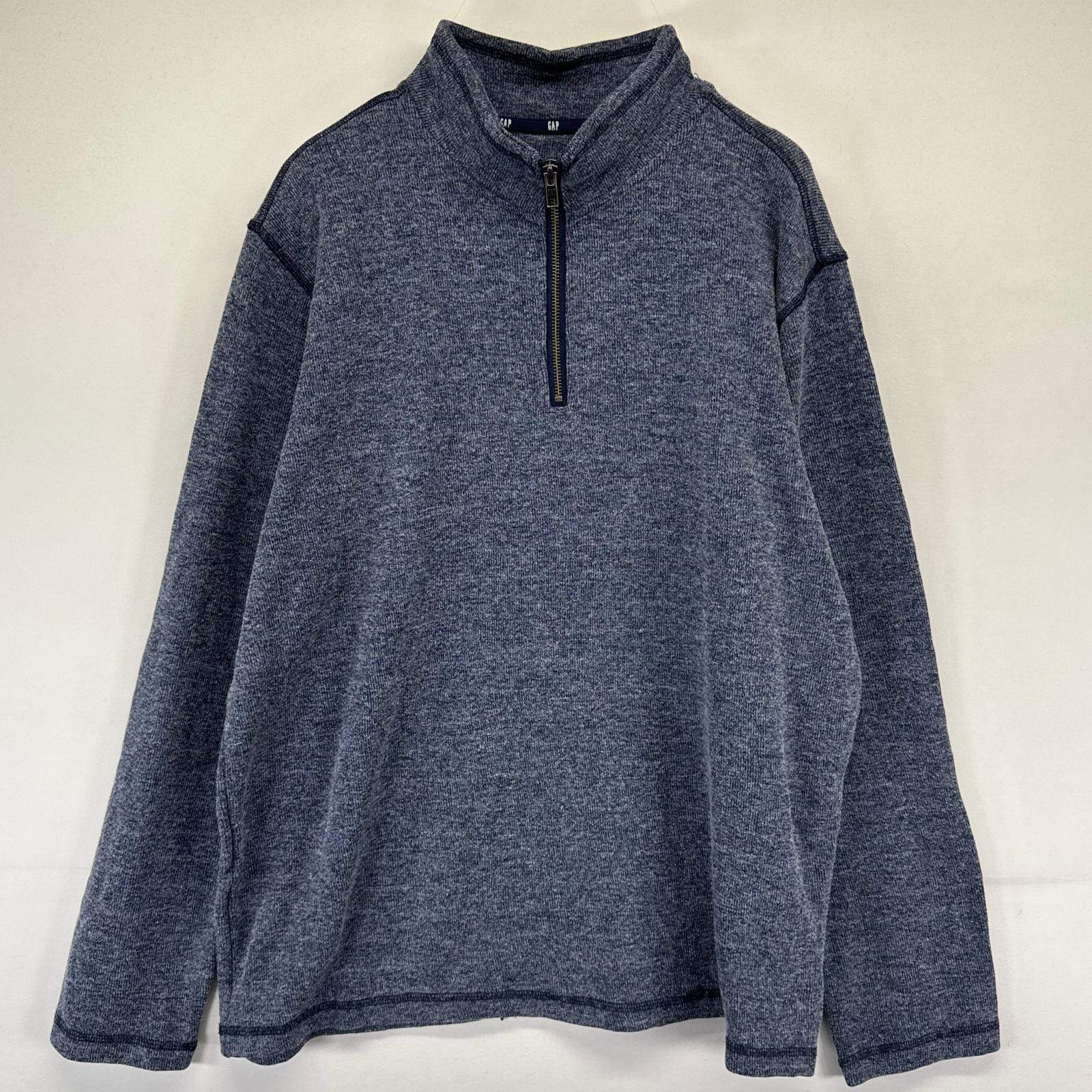 古着 ギャップ GAP ニット ハーフジップ トレーナー  プルオーバー ワンポイントロゴ XL  ネイビー系 メンズ