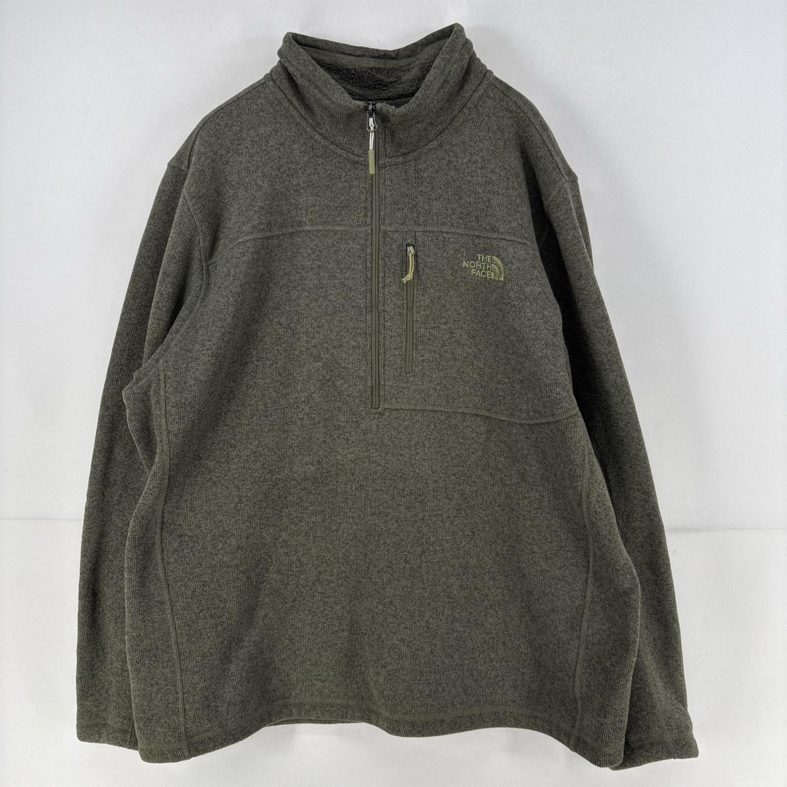 古着 ザ・ノースフェイス THE NORTH FACE ニット ハーフジップ 刺繍 胸ポケット プルオーバー セーター トレーナー 2XL  グリーン メンズ