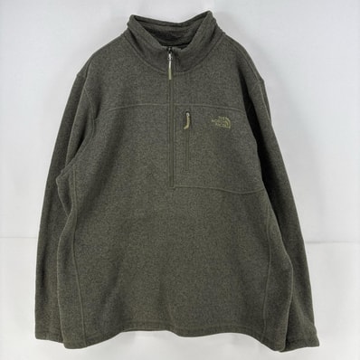 古着 ザ・ノースフェイス THE NORTH FACE ニット ハーフジップ 刺繍 胸ポケット プルオーバー セーター トレーナー 2XL グリーン メンズ