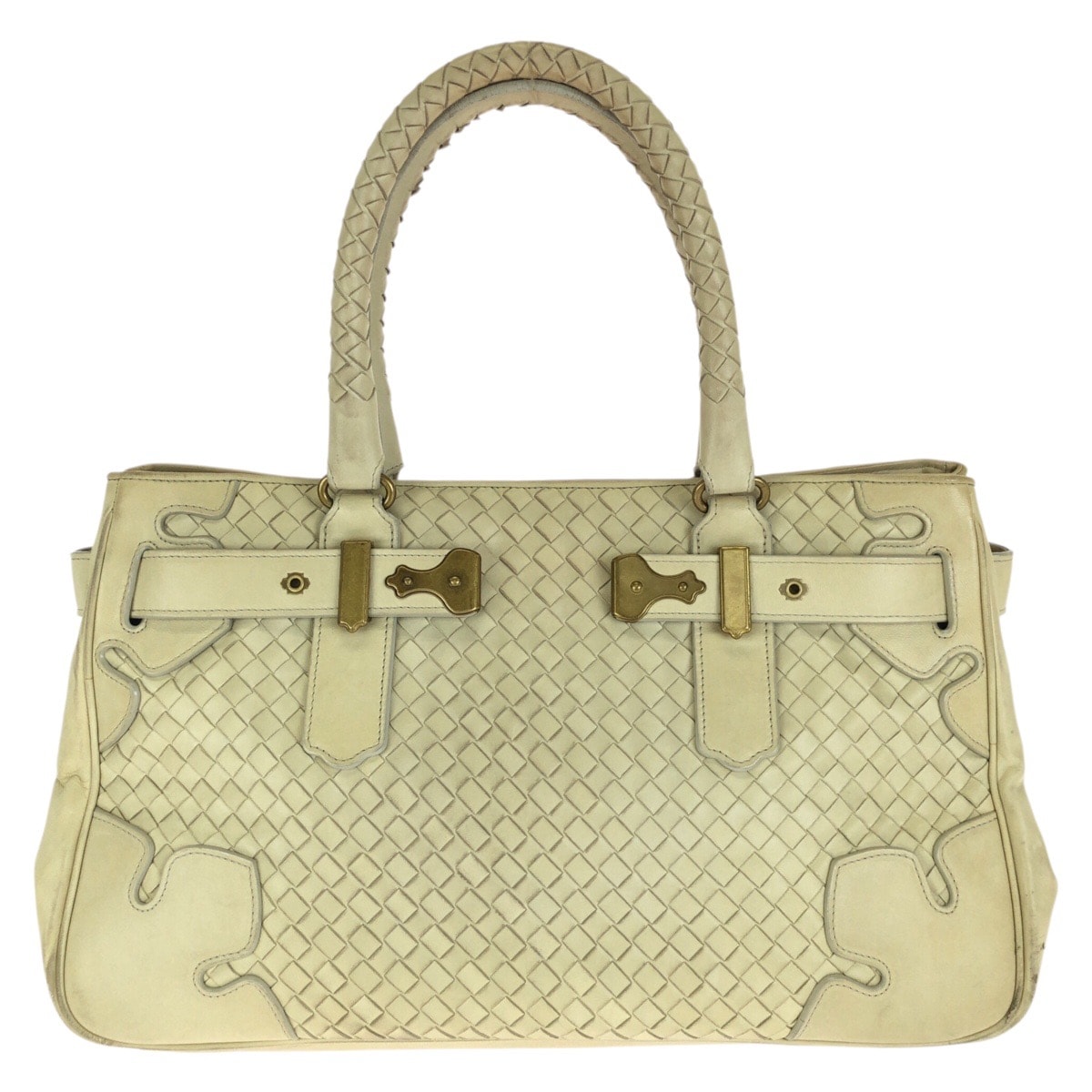 BOTTEGAVENETA ボッテガヴェネタ ヴィンテージ イントレチャート ベージュ ライトベージュ ゴールド金具 レザー トートバッグ ハンドバッグ 1-0294071 【中古】