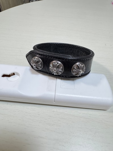 Chrome Hearts 3 Button 2 Snap Leather Bracelet "Black/Silver"