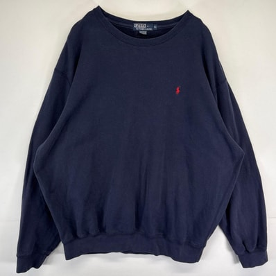 古着 ポロバイラルフローレン Polo by Ralph Lauren スウェット トレーナー クルーネック ワンポイントロゴ刺繍 大きいサイズ XL ネイビー メンズ