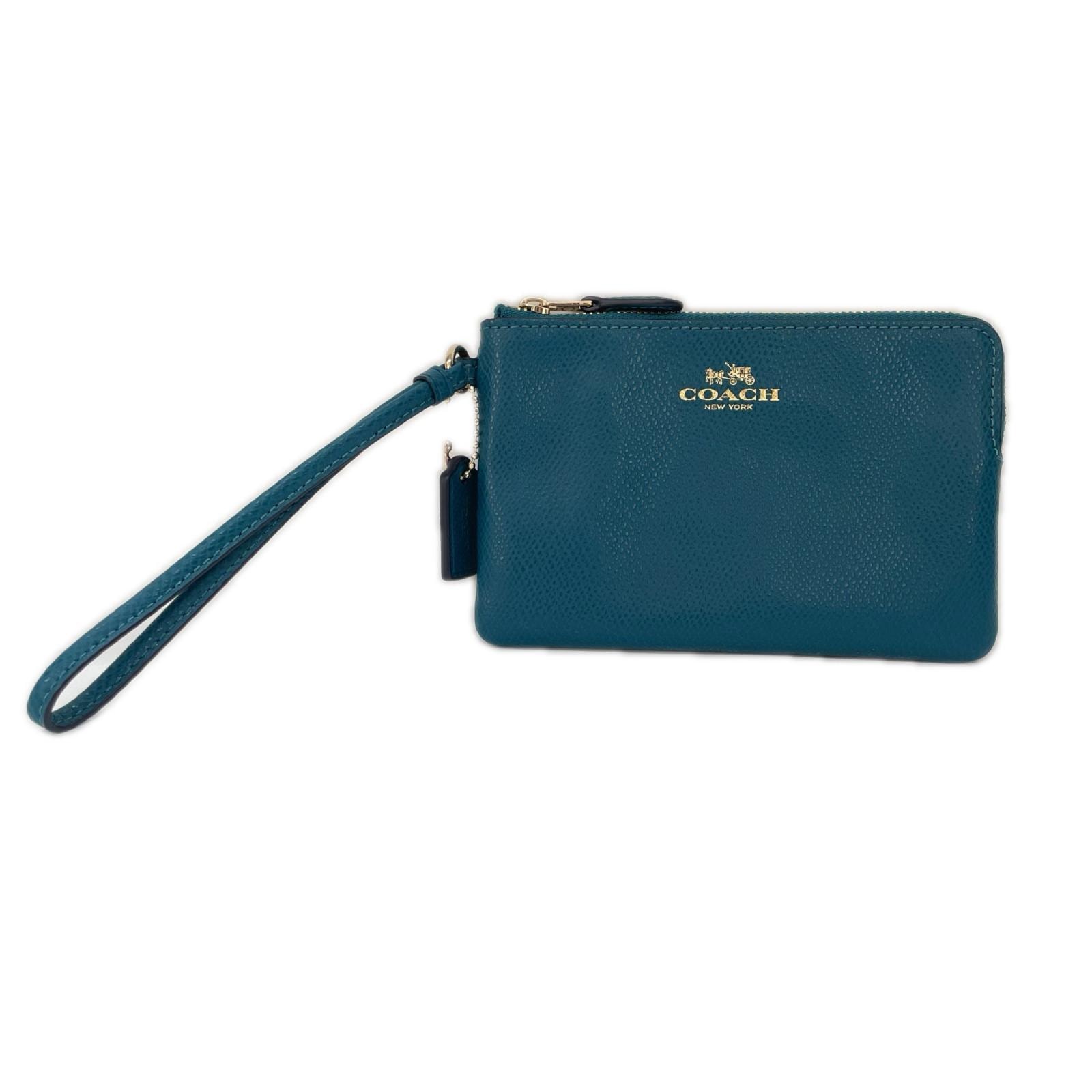 COACH コーチ クロスグレイン レザー コーナー ジップ リストレット 小物入れ ポーチ F54626 エメラルドグリーン