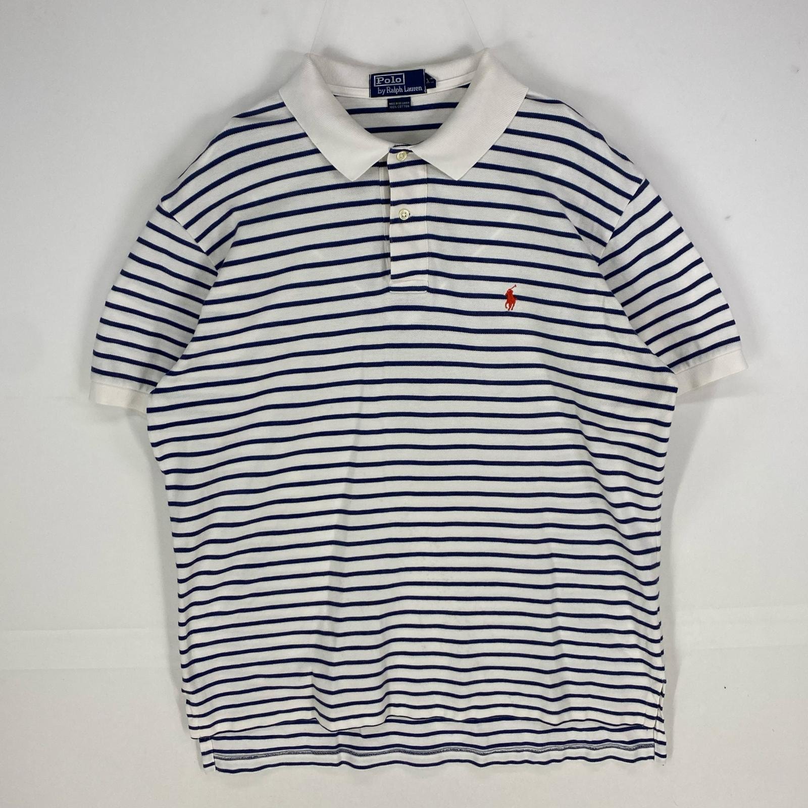 古着 ポロバイラルフローレン Polo by Ralph Lauren 半袖シャツ ワンポイント刺繍 ポロシャツ XL  ホワイト系 ボーダー メンズ