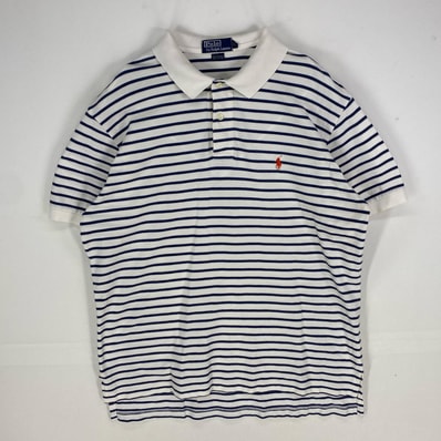 古着 ポロバイラルフローレン Polo by Ralph Lauren 半袖シャツ ワンポイント刺繍 ポロシャツ XL ホワイト系 ボーダー メンズ