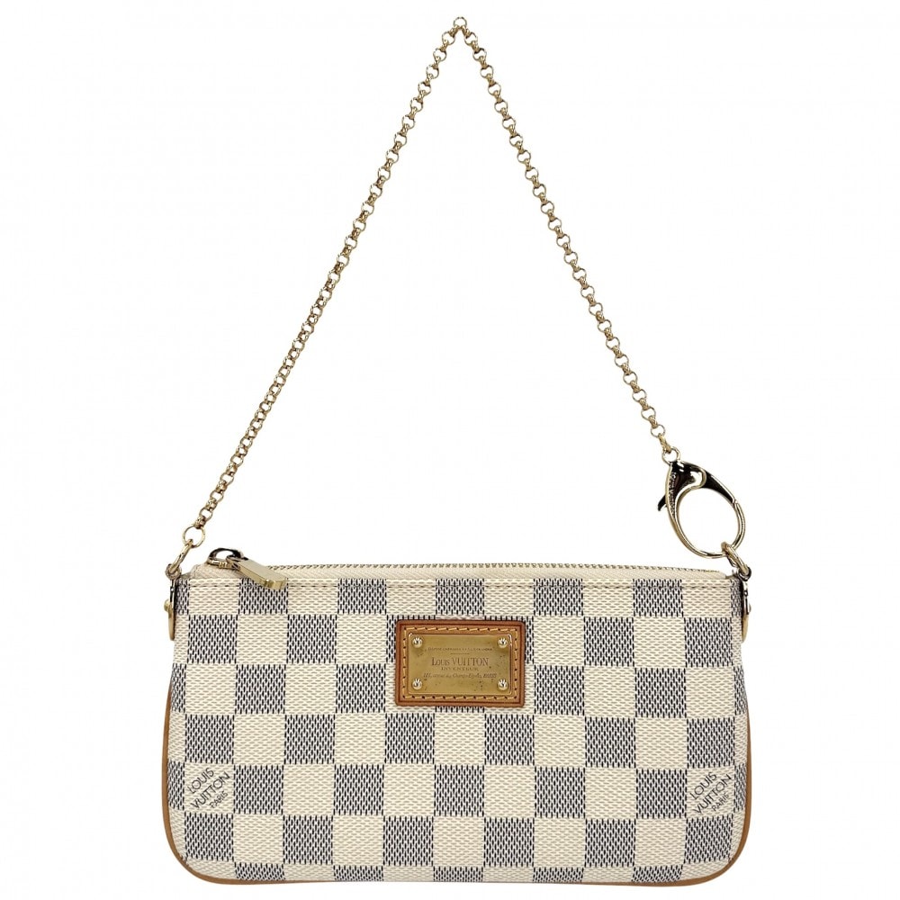 LOUIS VUITTON ルイヴィトン ハンドバッグ ポシェットミラMM アクセサリーポーチ チェーン N60027 ダミエアズールキャンバス    ホワイト 白 ゴールド金具 レディース【中古品】