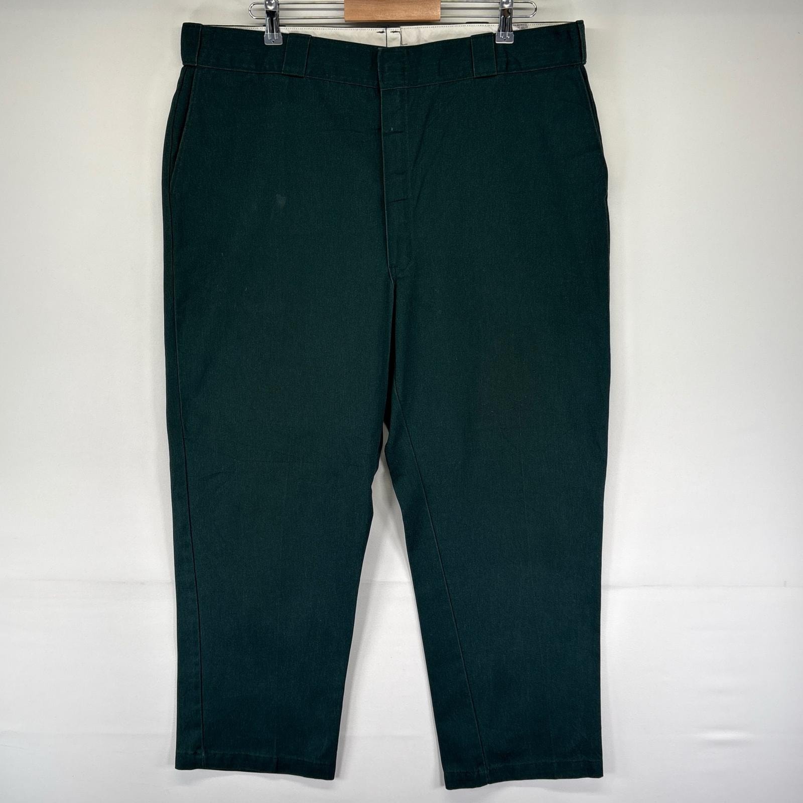 古着 ディッキーズ Dickies パンツ チノパン カラー テーパード ワンポイントロゴ ワーク センタープレス グリーン系 メンズ