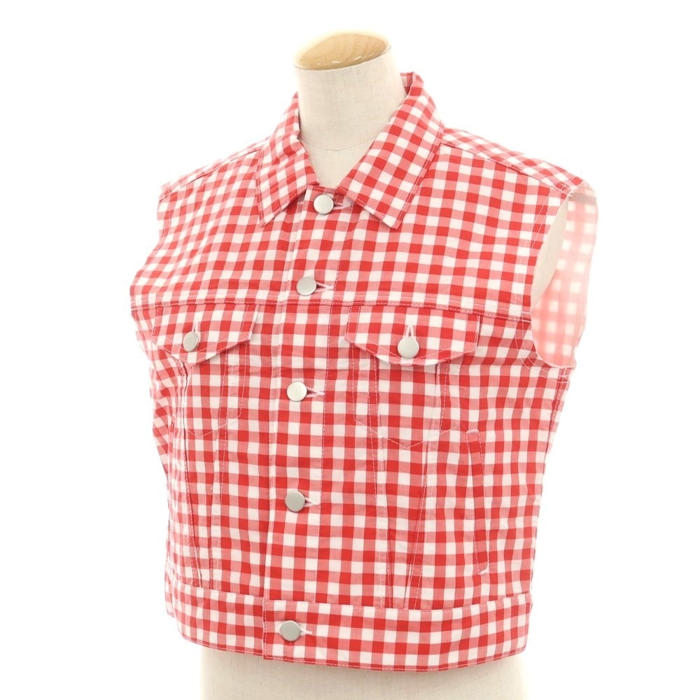 【中古】コムデギャルソン ガール COMME des GARCONS GIRL 2023年春夏 コットン ギンガムチェック ベスト ノースリーブ ノースリーブジャケット レッドxホワイト【サイズS】【レディース】