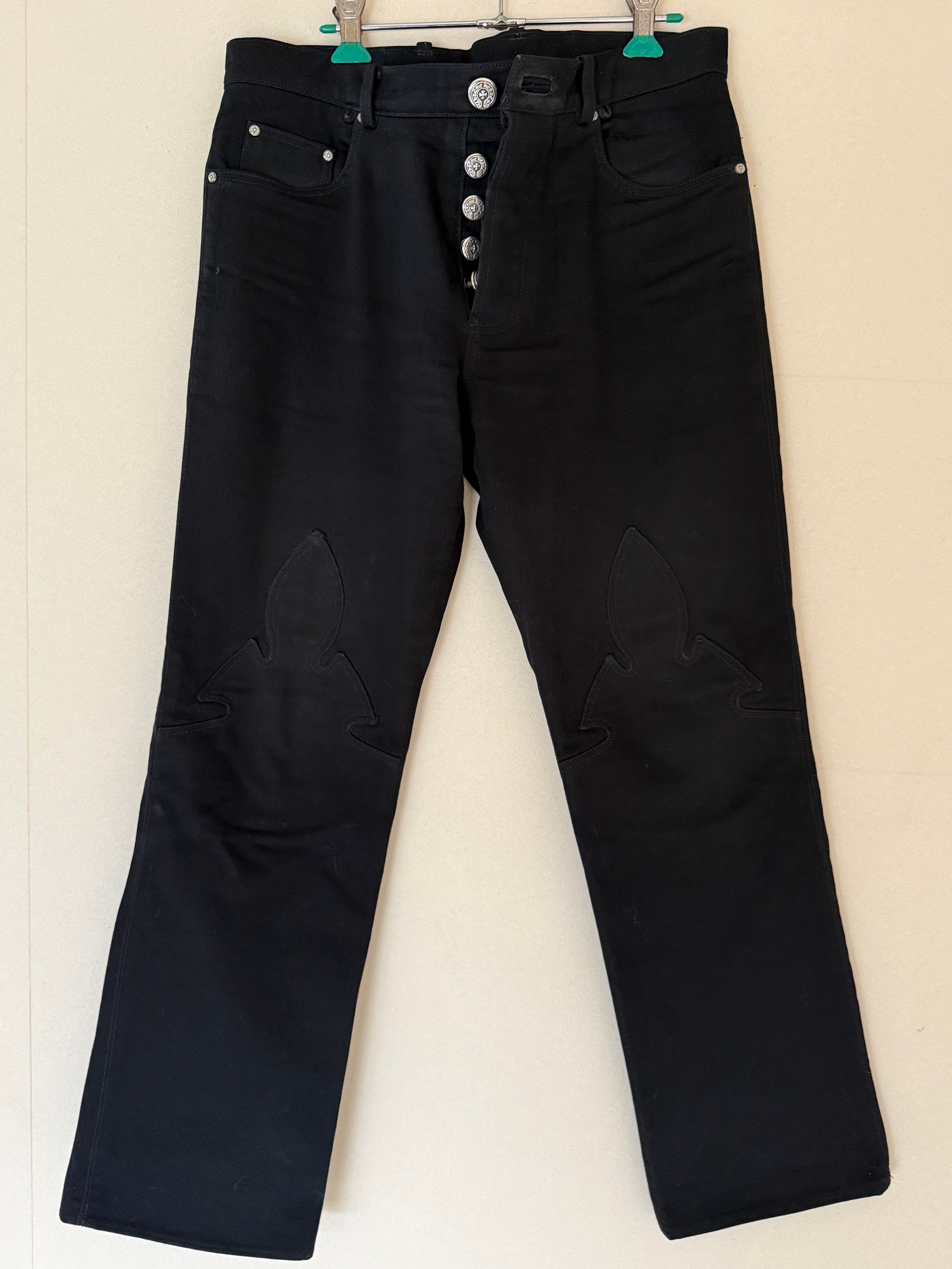 Chrome Hearts Flare Knee Scroll Label Horseshoe Button 5P Denim Pants "Black"