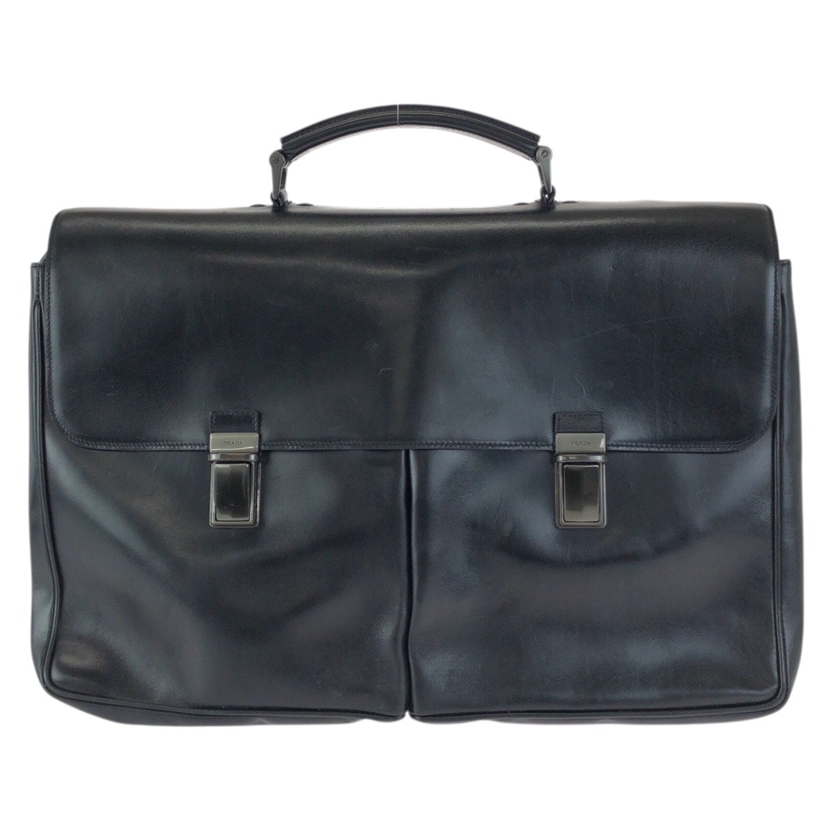 美品 PRADA プラダ ブラック 黒 ガンメタ金具 レザー ビジネスバッグ ブリーフケース 601730 【中古】