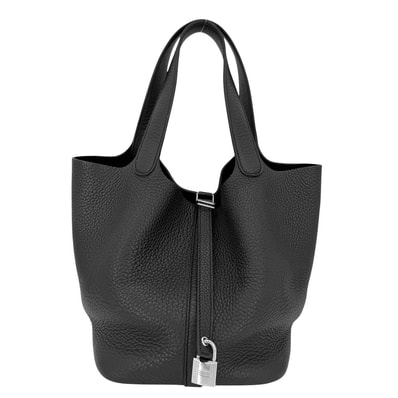HERMES エルメス ハンドバッグ ピコタンロックMM W刻印 レザー ブラック 黒 シルバー金具 レディース 2024年【中古品】