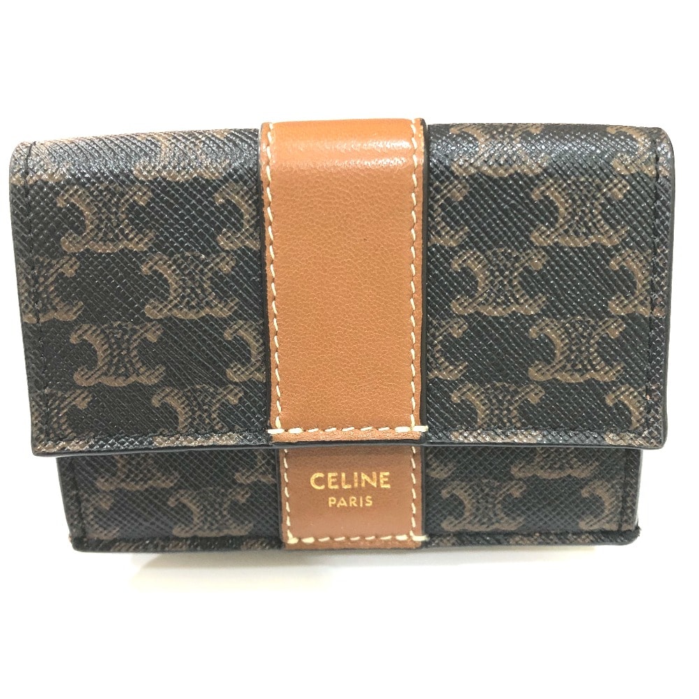 セリーヌ CELINE スモール トリフォールド トリオンフ コンパクトウォレット 3つ折り財布 PVC/レザー ブラウン