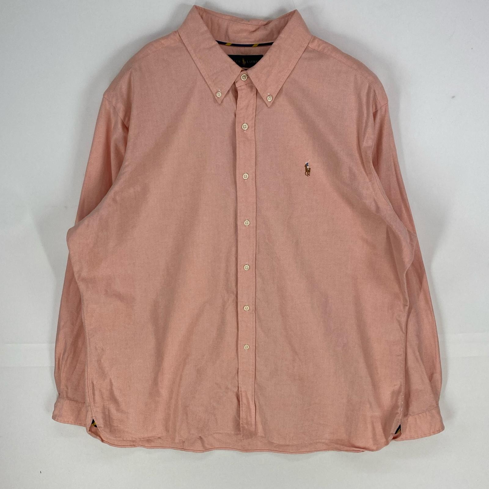 古着 ラルフローレン RALPH LAUREN 長袖シャツ ワンポイント オックスフォード ボタンダウン 2XL  ピンク系 メンズ