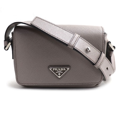 PRADA プラダ サフィアーノ トライアングルロゴ ショルダーバッグ グレー 2VD065 2FAD F0572 ICチップ レディース【中古】【美品】