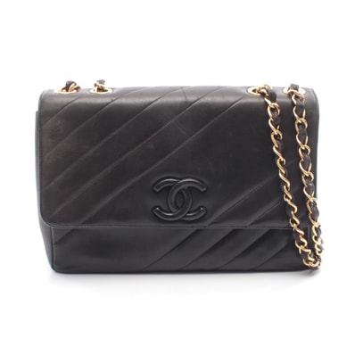 シャネル CHANEL バイアスステッチ ココマーク ショルダーバッグ バッグ ラムスキン(羊革) レディース ブラック系 【中古】