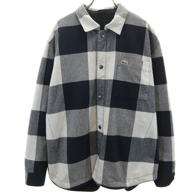 LACOSTE ラコステ ギンガムチェック柄 リバーシブル シャツジャケット M グレー系
