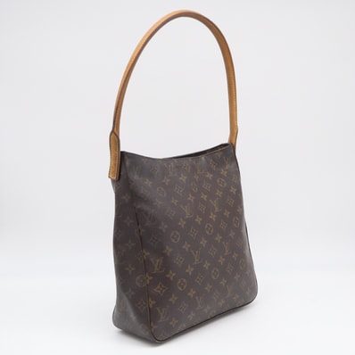 LOUIS VUITTON ルイ・ヴィトン モノグラム ルーピングGM M51145 ハンドバッグ ブラウン ベージュ コーティングキャンバス レザー レディース
