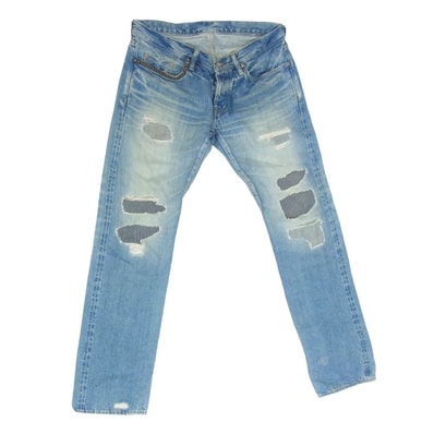 HYSTERIC GLAMOUR ヒステリックグラマー 0212AP03 SP加工 WR クラッシュリペア加工 スタッズ ストレートデニムパンツ インディゴブルー系 32【中古】