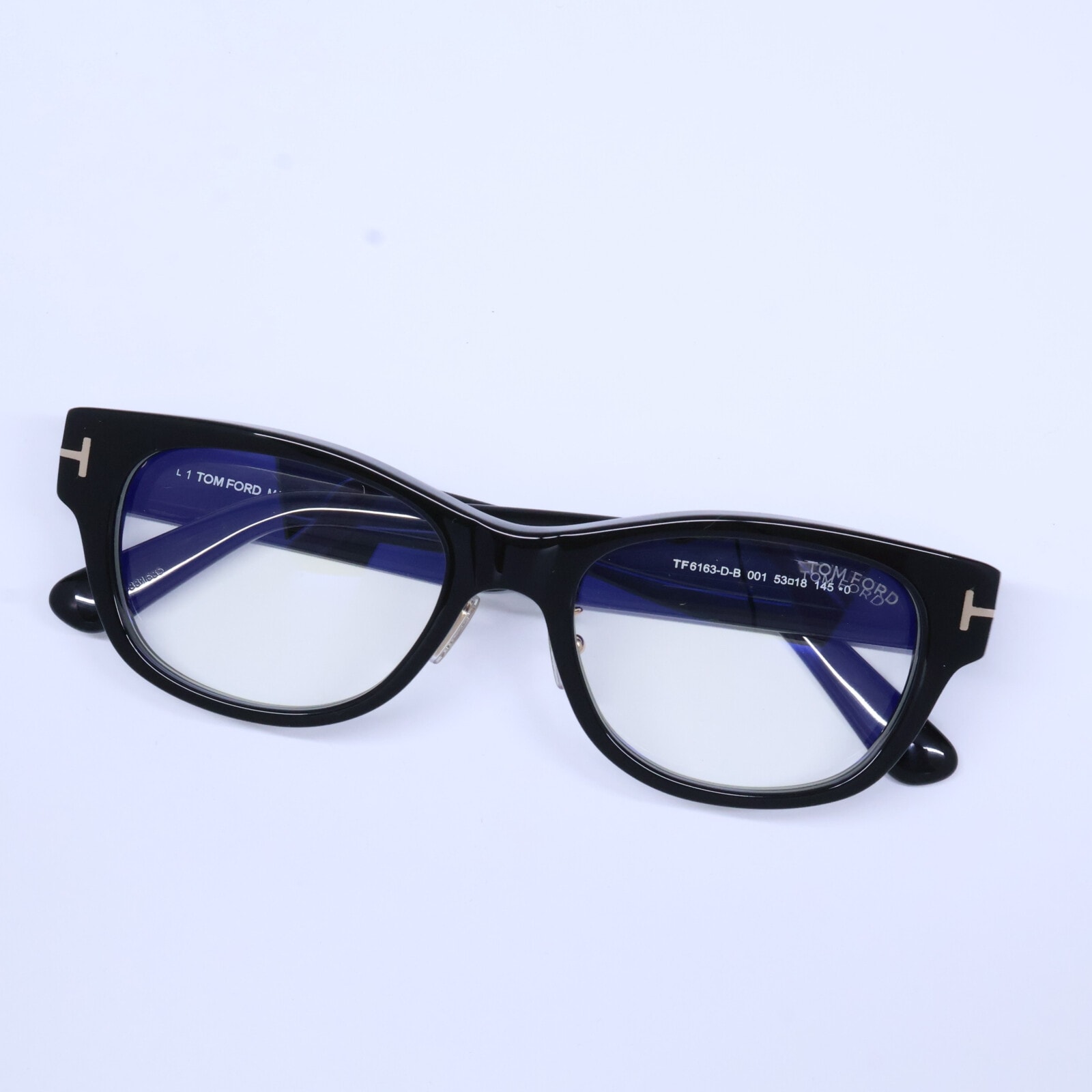 トムフォード 【美品】TF6163-D-B 001 ブルーライトカットレンズ ウェリントンシェイプ アイウェア 53□18 145