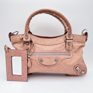 BALENCIAGA(バレンシアガ) ジャイアント・シティ 2WAYハンドバッグ ショルダーバッグ ピンク レザー シルバー金具 ミラー付き レディース 【中古】