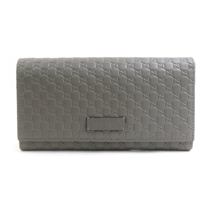 グッチ GUCCI 長財布 マイクログッチシマ レザー グレー ユニセックス 449396【中古】 h31886j