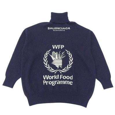 バレンシアガ WFPロゴ タートルネック プルオーバー ニット トップス メンズ ネイビー ―