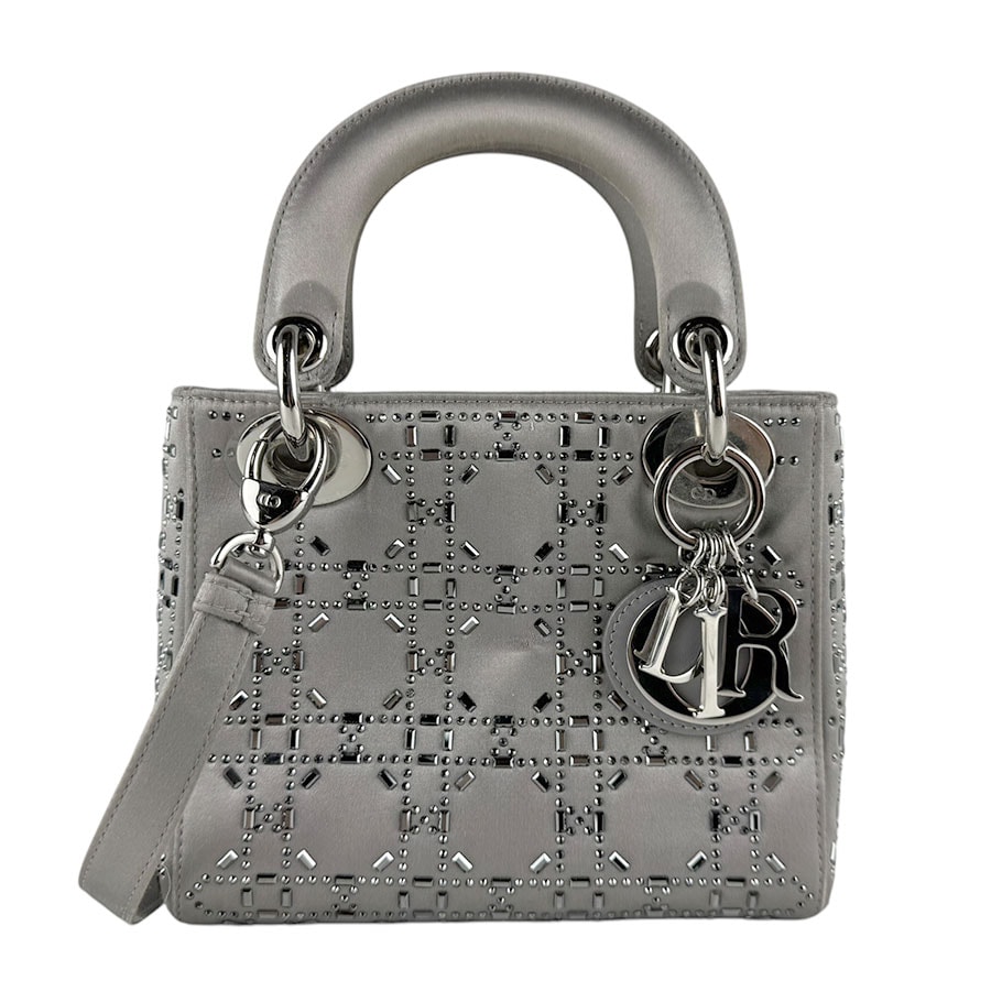 クリスチャンディオール Christian Dior ハンドバッグ ショルダーバッグ レディディオール ミニ サテン/ラインストーン グレー シルバー レディース【中古】 z9812