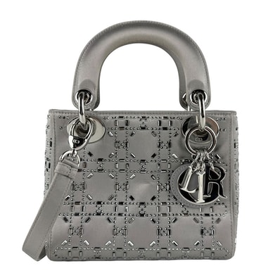 クリスチャンディオール Christian Dior ハンドバッグ ショルダーバッグ レディディオール ミニ サテン/ラインストーン グレー シルバー レディース【中古】 z9812