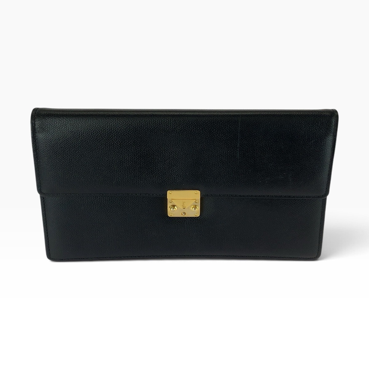 YVES SAINT LAURENT イヴ サンローラン ブラック 黒 ゴールド金具 レザー クラッチバッグ セカンドバッグ 604042 【中古】